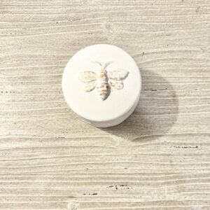 White Ceramic Bee Trinket Box with Lid – Small Jewelry or Ring Holder